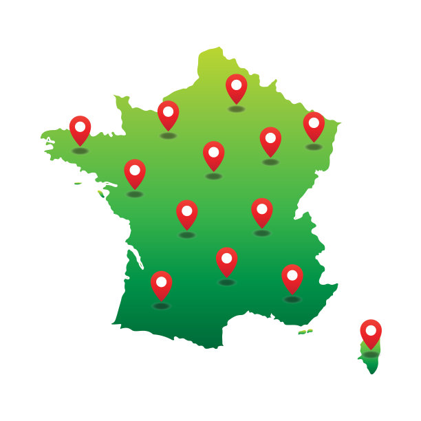 法国地图与销钉位置图片下载