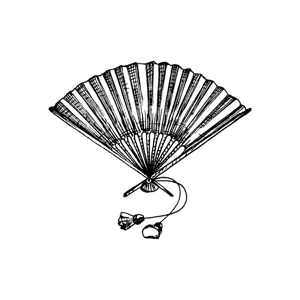 日本纸风扇。复古矢量孵化彩色插图。孤立在白色图片下载