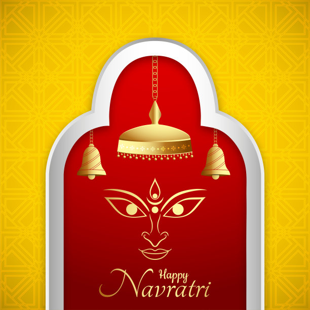 幸福的Navratri贺卡与美丽的杜尔加玛塔的脸。图片下载
