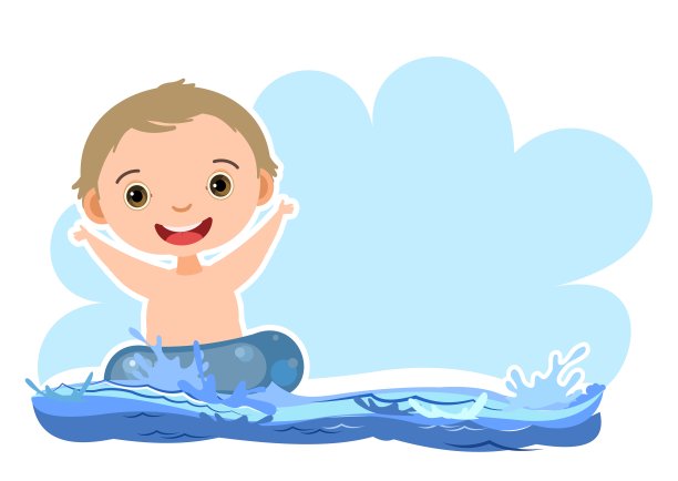 男孩玩得很开心。波浪的水，河，海或海洋。游泳、跳水和水上运动。池。孤立在白色背景上。漫画风格的插图。平面设计。矢量艺术图片下载