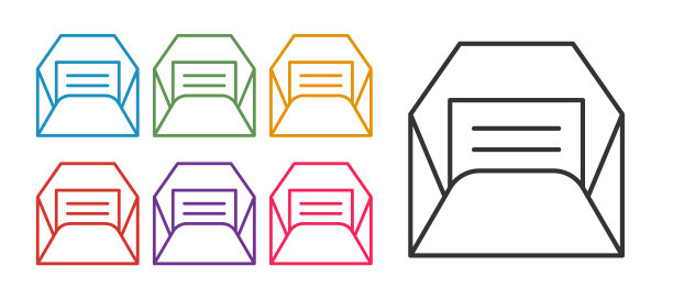 设置线信封图标隔离在白色背景。收到消息的概念。新的，电子邮件传入消息，短信。邮件发送服务。设置图标丰富多彩。向量图片下载