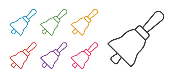 设置线铃声图标隔离在白色背景上。报警符号，服务铃，手铃符号，通知符号。设置图标丰富多彩。向量图片下载