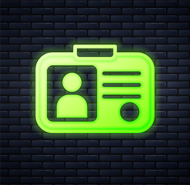 霓虹灯出租车司机执照图标孤立在砖墙背景。向量图片下载