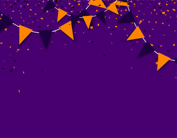 节日的旗帜，花环和五彩缤纷的彩纸。图片下载