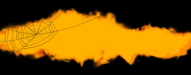 黑色和橙色的半色调框架与蜘蛛网。图片下载