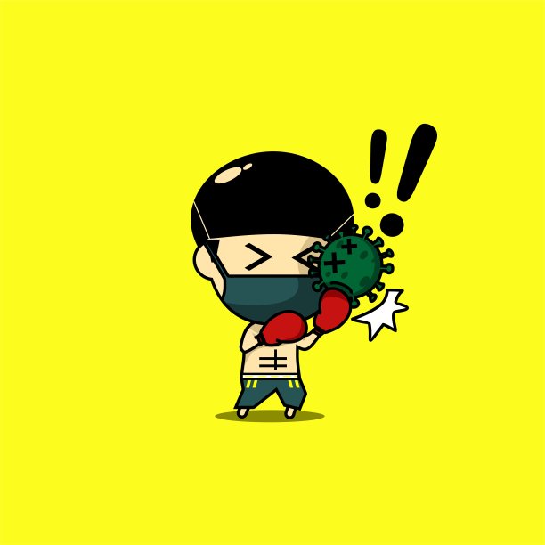 可爱的人物出拳和上勾拳病毒。拳击选手对抗病毒。图片下载