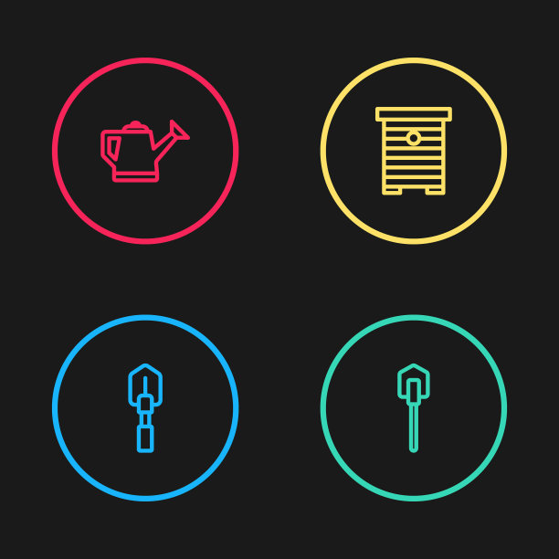 设置线铲，蜂箱为蜜蜂和浇水罐图标。向量图片下载