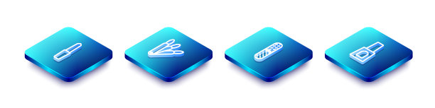 设置等距线指甲锉刀，假指甲，瓶指甲油图标。向量图片下载