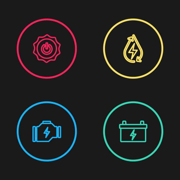 检查发动机，汽车电池，水能和电源按钮图标。向量图片下载