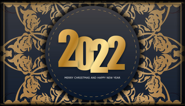 2022年新年快乐宣传单黑色与复古黄金装饰图片下载