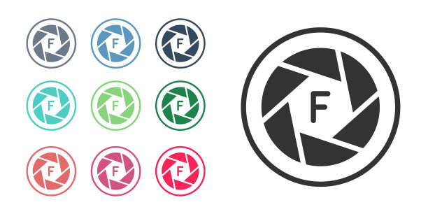 黑色相机快门图标孤立在白色背景上。设置图标丰富多彩。向量图片下载