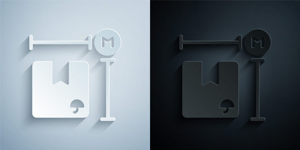 纸切纸箱纸箱测量图标孤立在灰色和黑色的背景。盒子，包裹，包裹签名。交付和包装。纸艺术风格。向量图片下载