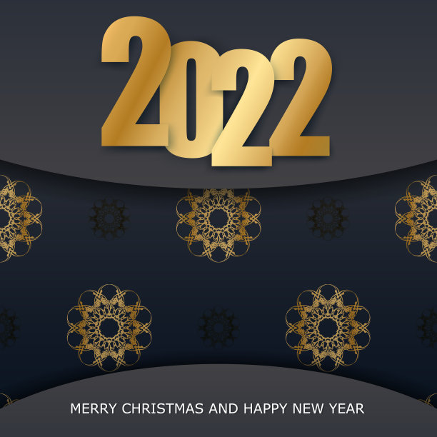2022年圣诞快乐黑色豪华金色图案贺卡图片下载