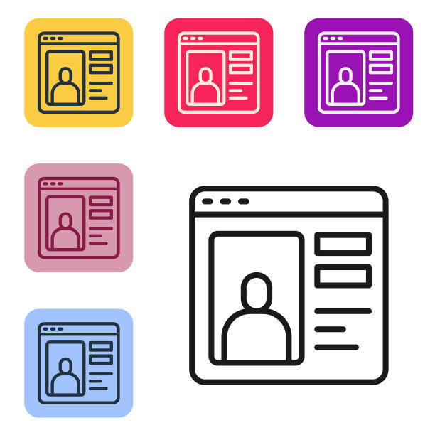 黑色线约会应用程序在线笔记本电脑概念图标孤立在白色背景。女性男性轮廓平面设计。夫妻匹配关系。在彩色方形按钮中设置图标。向量图片下载