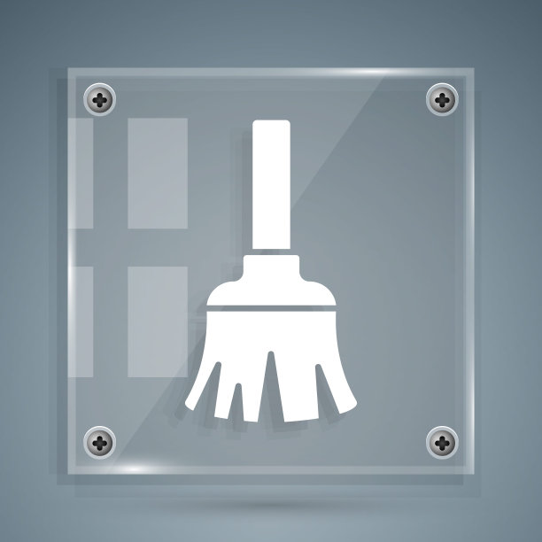 白色羽毛扫帚清洗图标隔离在灰色背景。羽毛掸子。方形玻璃面板。向量图片下载