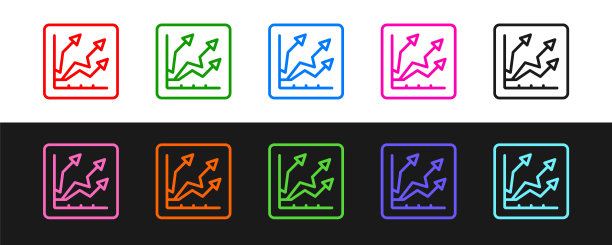 设置线财务增长增长图标孤立在黑白背景。增加收入。向量图片下载