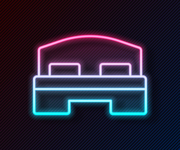 酒店房间床图标孤立在黑色背景。向量图片下载