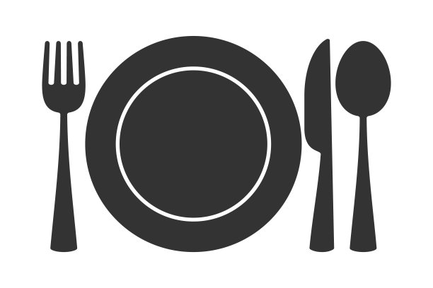厨房盘子，勺子，叉子和刀矢量图标。白色背景上孤立的扁平餐具的象征。吃的用具。餐厅，咖啡厅，酒店菜单的Logo，平面设计。图片下载