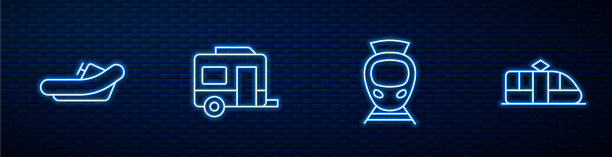 设线路有轨电车和铁路木筏房车图片下载