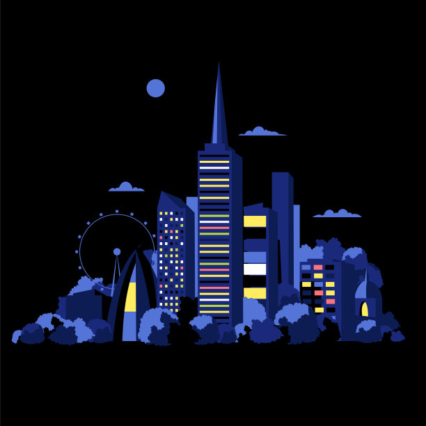 夜城的矢量图像。城市景观。图片下载