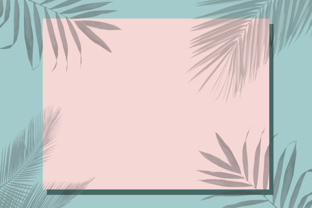 在绿色背景上，一个粉红色的框架覆盖着热带树叶的阴影。图片下载