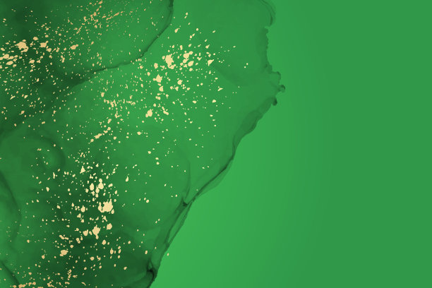 水彩背景与抽象的绿色墨水波浪和金色飞溅。图片下载