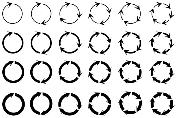 箭头图标集。圆形设计。黑色箭头圈。回收图标向量集。矢量插图。股票的形象。每股收益10。图片下载
