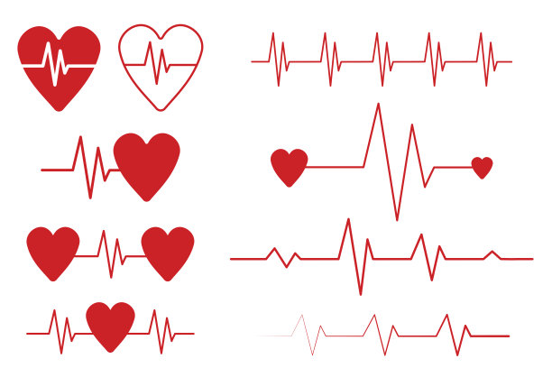 红色心形，心电图图标，健康生活方式，爱心符号，医疗标志，矢量图，库存图片，EPS 10图片下载