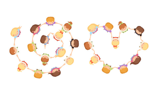 小朋友们手牵手站在圆圈里玩向量集图片下载