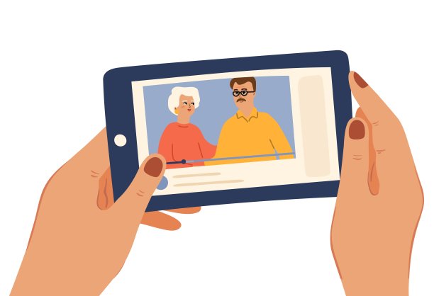 父母视频谈话。智能手机通话，和父母在线交流。手持手机的男人和女人在屏幕矢量插图图片下载