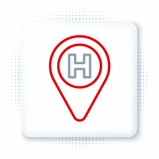 线直升机停机坪图标孤立的白色背景。直升机场，区域，平台，H字母。色彩斑斓的轮廓的概念。向量图片下载