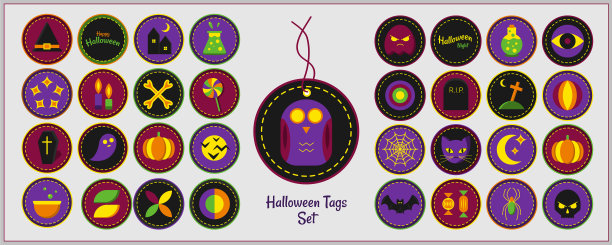 一套万圣节标签孤立在白色图片下载