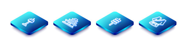 设置等距线在韩国首尔塔N，韩国寺庙，食物和和服的图标。向量图片下载