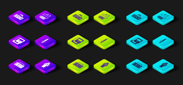 设置出口标志，给予演讲，历史书，匕首，博物馆音频指南和挂与开放的图标。向量图片下载