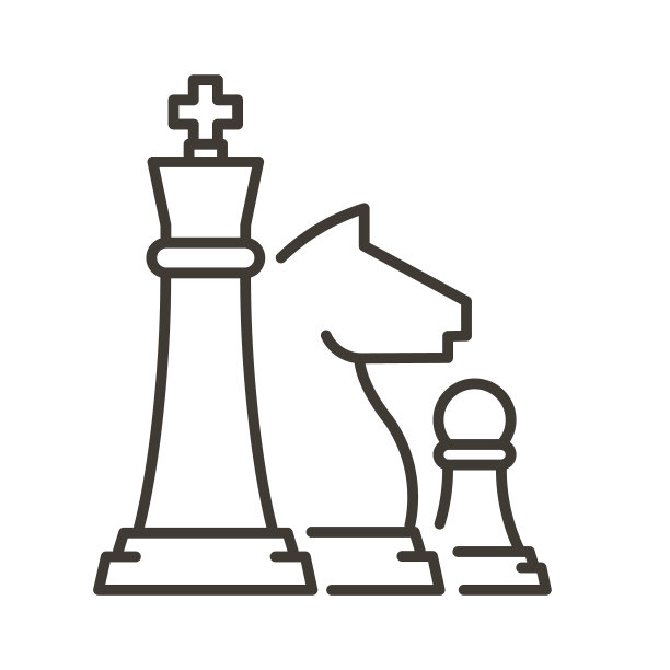 一套棋子，国王，骑士和兵。向量细线图标的国际象棋相关主题或业务战略团队合作和管理图片下载