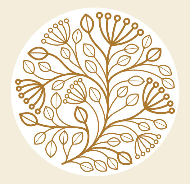 圆形矢量花卉标志孤立在白色背景上，叶和枝的直线标志在圆形，豪华经典风格优雅的徽章，精品或酒店标志。图片下载