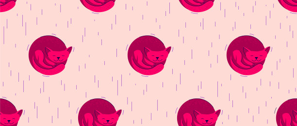 有趣的卡通猫睡觉无缝矢量纺织背景图案，睡觉的壁纸或儿童被褥，幼稚的插图图像。图片下载