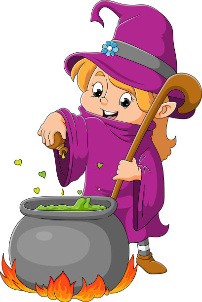 小女巫正在锅里做药水图片下载