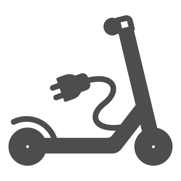 电动滑板车与充电插头固体图标图片下载