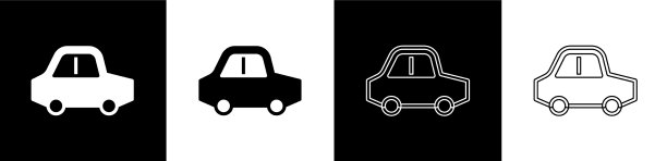 设置玩具汽车图标孤立在黑色和白色图片下载