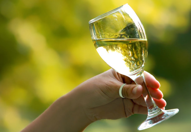 在大自然中喝着白葡萄酒的女人图片下载