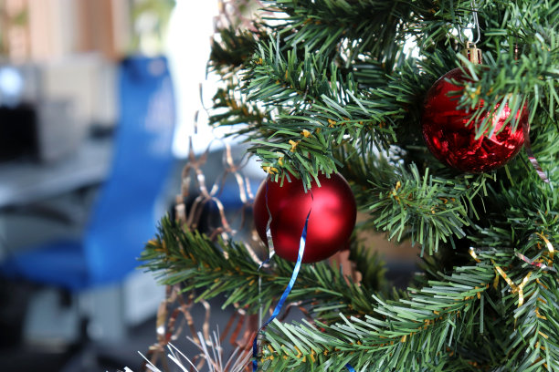 办公室里有装饰的圣诞树图片下载