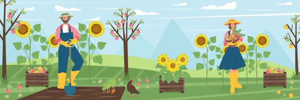 男人和女人在菜园里收获图片下载