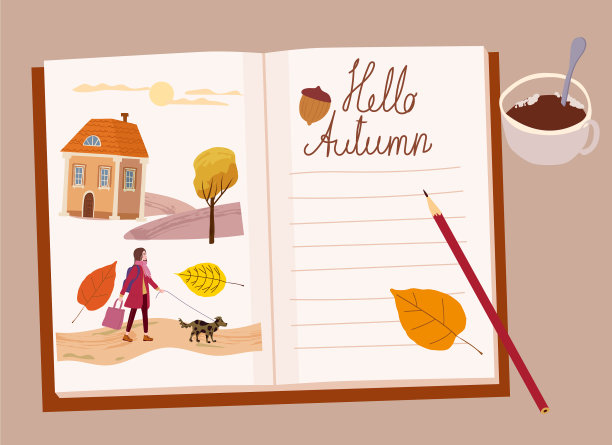 女孩秋日记秋黄橙叶图片下载