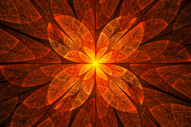 电脑生成抽象插画，美丽的分形火花墙图案，万花筒设计背景，抽象概念独特的曼荼罗万花筒创意独特的平面设计图片下载