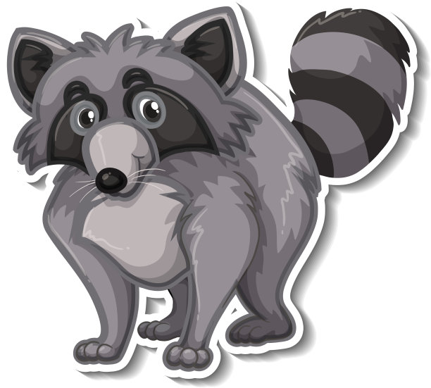 浣熊卡通人物贴纸模板图片下载