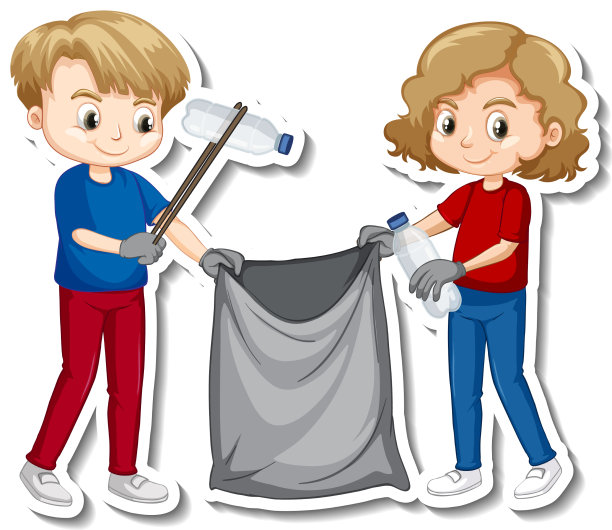 贴纸设计与儿童收集垃圾图片下载