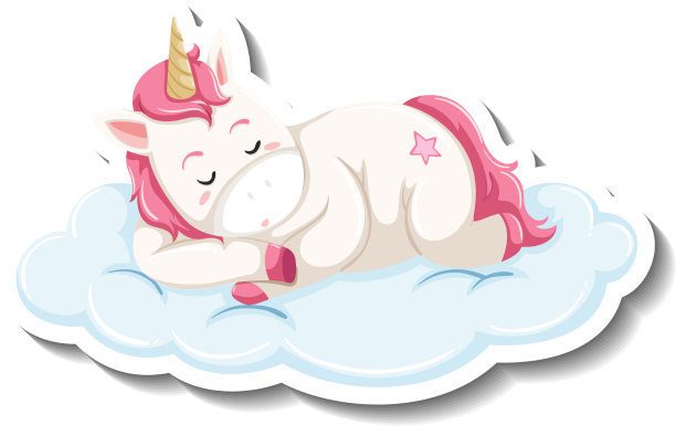 可爱的独角兽睡在白色的云上图片下载