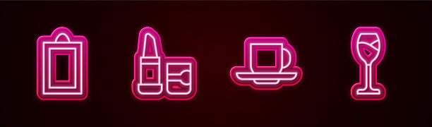 设置线条图片、口红、咖啡杯和葡萄酒图片下载