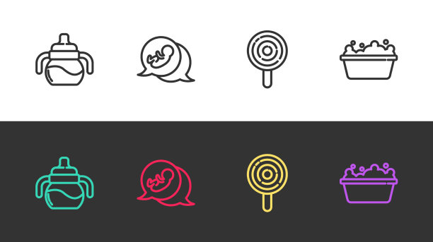 放好婴儿奶瓶棒棒糖和浴缸图片下载